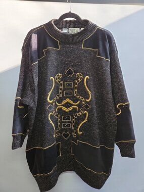 Bonnie Bill VTG 3XL 90s GLITZ Party Gold Studs Embroidered Crewneck Sweater RAP